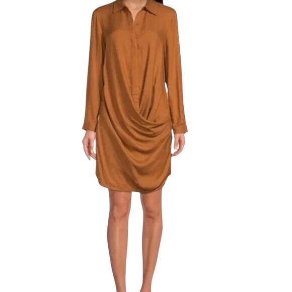 Gianni Bini Long Sleeve Dress Draped Button Down Large Brown New - Picture 9 of 10